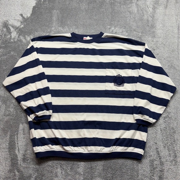 Energie Other - Energie Sweatshirt Mens L Navy Blue White Striped Good Vintage Crest Pocket 610